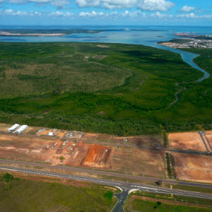 Wishart Business Precinct looking across future stages; INPEX in distance left, Marine Supply Base & East Arm Port at right